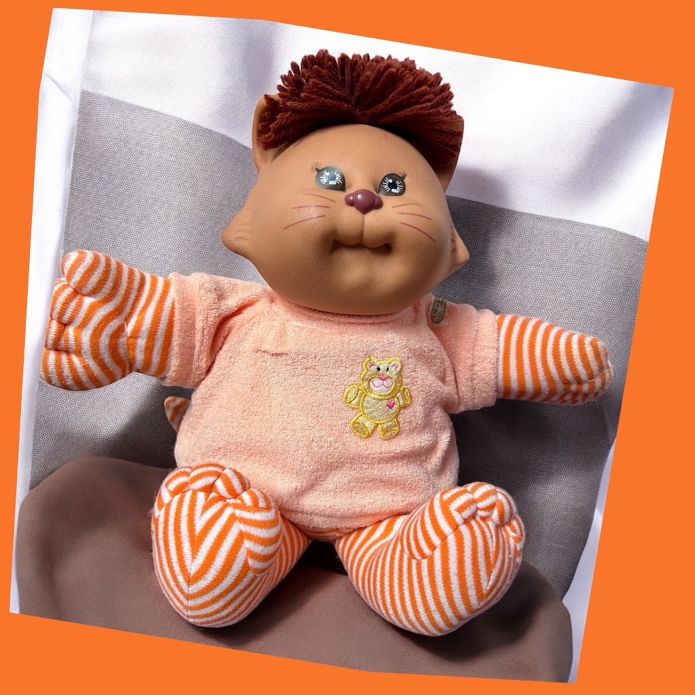 Vintage 15" Coleco 1983 Cabbage Patch Kids "Koosa" Lion Cat Plush Orange Striped